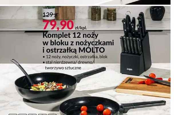 Komplet 12 noży w bloku z nożyczkami i ostrzałką Molto promocja w Salony Agata