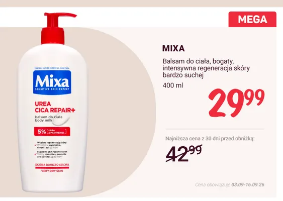 Balsam do ciała bogaty intensywna regeneracja skóry bardzo suchej Mixa promocja w Rossmann
