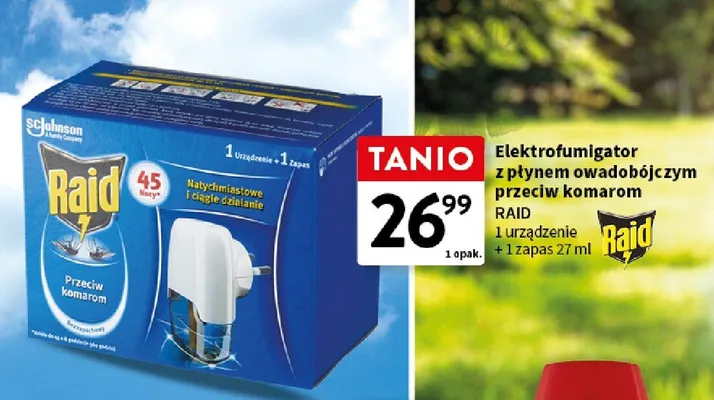 Elektrofumigator z płynem owadobójczym przeciw komarom raid 1 urządzenie + 1 zapas promocja w Intermarche