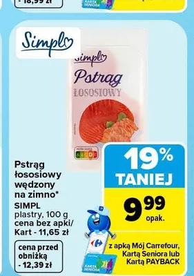Pstrąg łososiowy wędzony na zimno Simpl plastry promocja w Carrefour Market