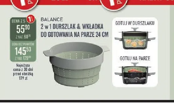 Durszlak i wkładka do gotowania na parze 2w1 BergHOFF Balance 24 cm promocja w Selgros