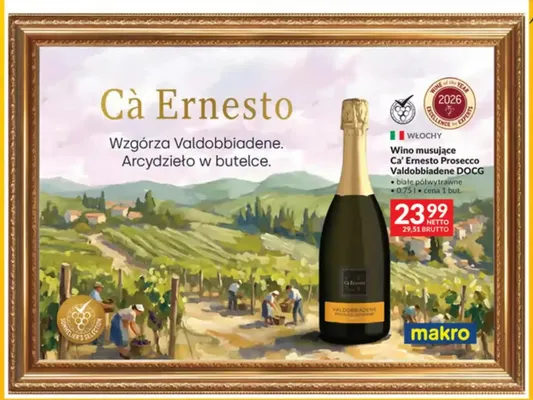Wino musujące Ca' Ernesto Prosecco Valdobbiadene DOCG białe półwytrawne promocja w Makro
