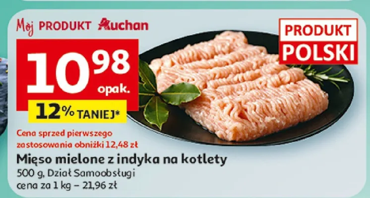 Mięso mielone z indyka na kotlety, Dział Samoobsługi promocja w Auchan