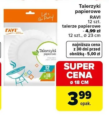 Talerzyki papierowe Ravi ø 18cm promocja w Carrefour Express