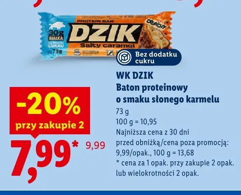 Baton proteinowy WK Dzik o smaku słonego karmelu bez dodatku cukru promocja w Lidl