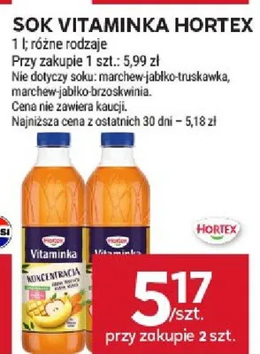 Sok Vitaminka Hortex różne rodzaje promocja w Stokrotka