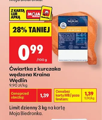 Ćwiartka z kurczaka wędzona Kraina Wędlin promocja w Biedronka