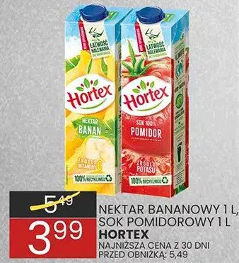 Nektar bananowy 1l, sok pomidorowy 1l promocja w Wafelek