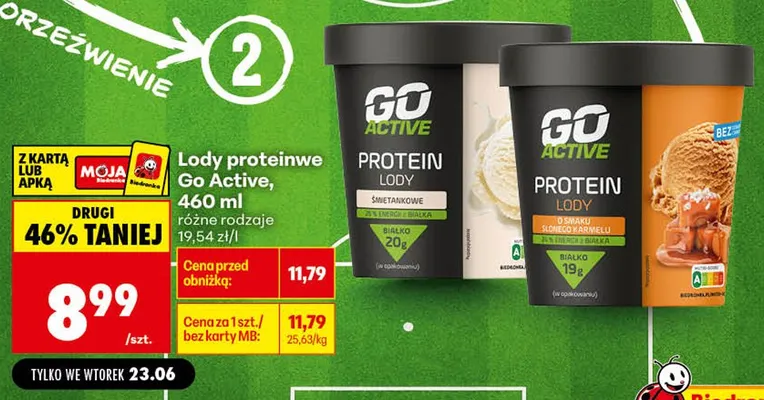 Lody proteinowe o smaku słonego karmelu Go Active promocja w Biedronka