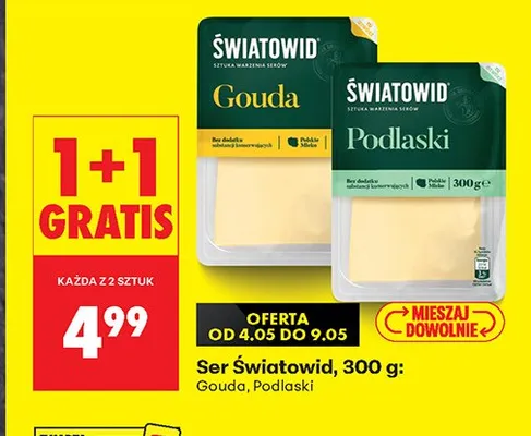 Ser żółty Światowid Gouda w plastrach promocja w Biedronka