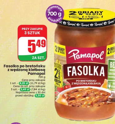 Fasolka po bretońsku z wędzoną kiełbasą Pamapol promocja w Dino