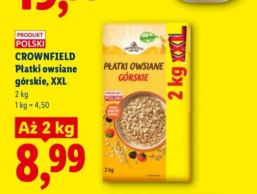 Płatki owsiane górskie Crownfield XXL promocja w Lidl