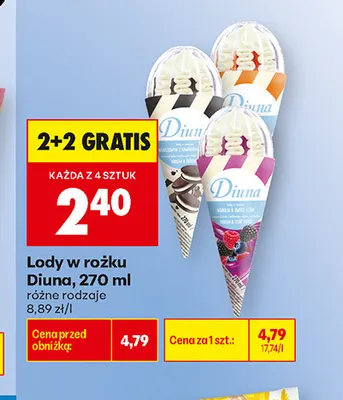 Lody w rożku Diuna promocja w Biedronka