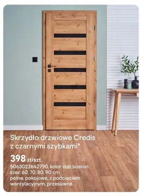 Skrzydło drzwiowe Credis z czarnymi szybkami dąb boston szer. 60,70,80,90cm pełne pokojowe z podcięciem wentylacyjnym przesuwne promocja w Castorama