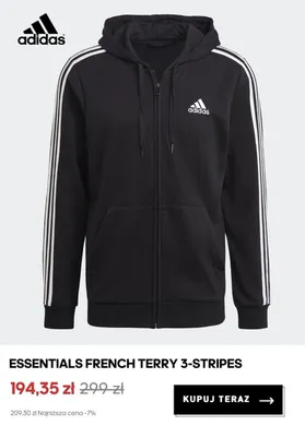 Bluza rozpinana z kapturem Adidas Essentials French Terry 3-Stripes promocja w Adidas