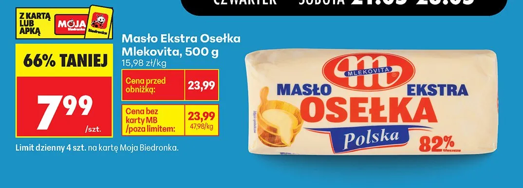 Masło Ekstra Osełka Mlekovita 500g promocja w Biedronka
