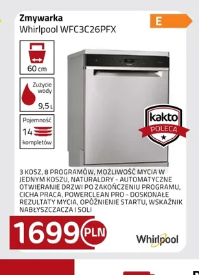 Zmywarka Whirlpool WFC3C26PFX promocja w kakto.pl