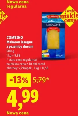 Makaron lasagne z pszenicy durum Combino promocja w Lidl