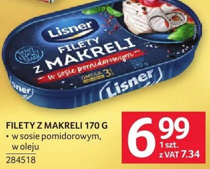 Filety z makreli Lisner w sosie pomidorowym, w oleju promocja w Selgros