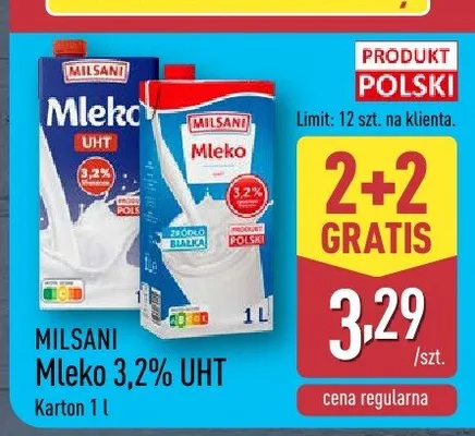 Mleko 3,2% UHT karton promocja w Aldi