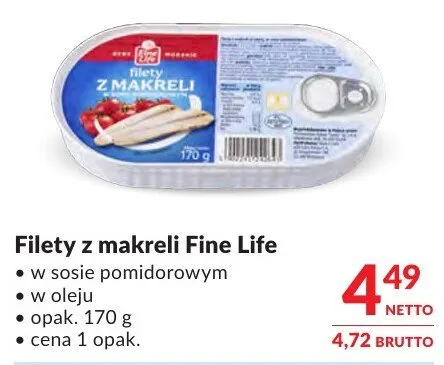 Filety z makreli Fine Life w sosie pomidorowym w oleju promocja w Makro