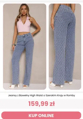 Jeansy z bawełny high waist o szerokim kroju w romby Renee promocja w Renee