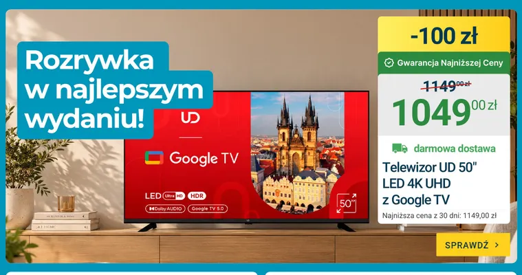 Telewizor Ud 50" LED 4K UHD z Google Tv promocja w ERLI