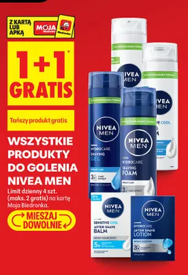 Wszystkie produkty do golenia Nivea Men 1+1 GRATIS promocja w Biedronka