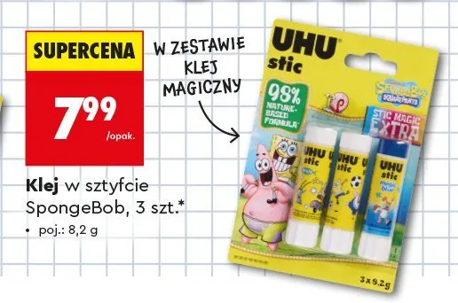 Klej w sztyfcie UHU stic SpongeBob 3-pak promocja w Biedronka