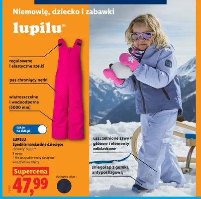Spodnie narciarskie dziecięce Lupilu promocja w Lidl