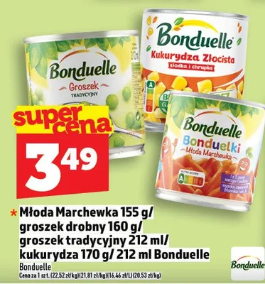 Młoda Marchewka 155g/groszek drobny 160g/groszek trwdycyjny 212ml/kukurydza 170g/212ml promocja w TOPAZ