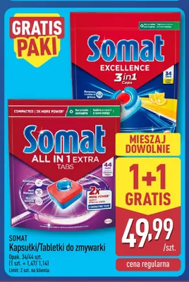 Kapsułki do zmywarki Somat Excellence 3in1 promocja w Aldi
