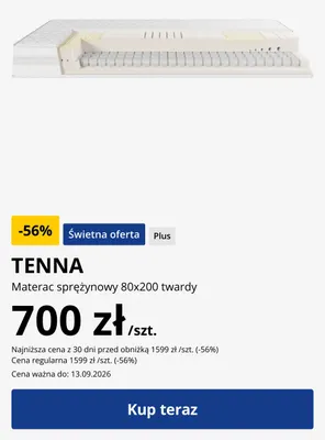 Materac sprężynowy Tenna 80x200 twardy promocja w Jysk