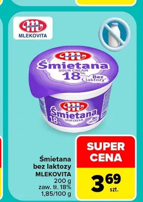 Śmietana bez laktozy Mlekovita 18% promocja w Carrefour