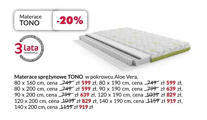 Materac sprężynowy TONO 80x160 cm promocja w Salony Agata