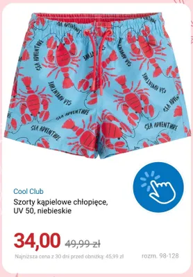Szorty kąpielowe chłopięce Cool Club UV 50 niebieskie promocja w Smyk