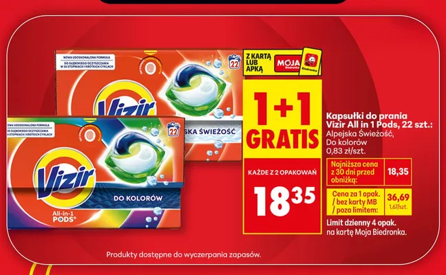 Kapsułki do prania Vizir All in 1 Pods Do kolorów promocja w Biedronka