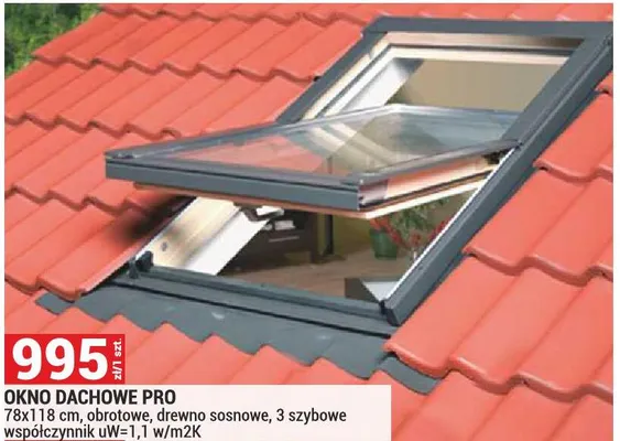 Okno dachowe Pro 78x118cm obrotowe drewno sosnowe 3 szybowe promocja w Merkury Market