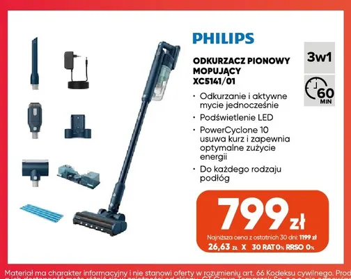 Odkurzacz pionowy mopujący XC5141/01 Philips promocja w Max Elektro