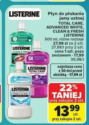 Płyn do płukania jamy ustnej Listerine Clean & Fresh promocja w Carrefour