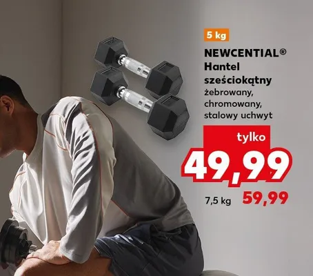 Hantel sześciokątny żebrowany chromowany stalowy uchwyt 7.5kg promocja w Kaufland