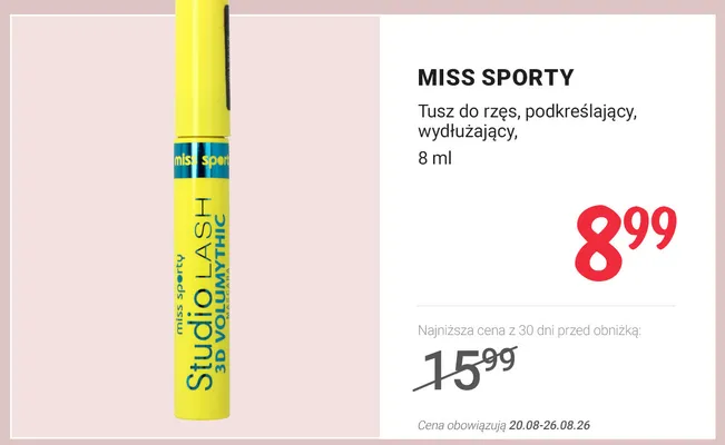 Tusz do rzęs Miss Sporty Studio Lash 3D Volumythic promocja w Rossmann