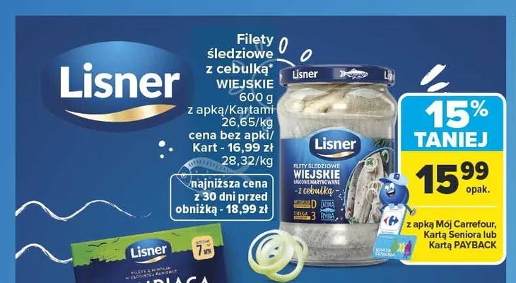 Filety śledziowe z cebulką Wiejskie Lisner promocja w Carrefour