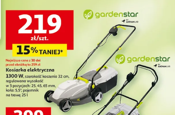 Kosiarka elektryczna Gardenstar 1300W promocja w Auchan