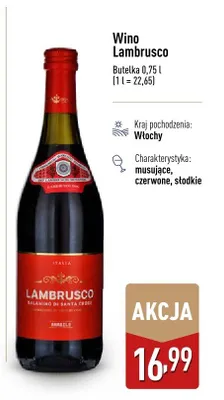 Wino Lambrusco musujące czerwone słodkie włoskie promocja w Aldi