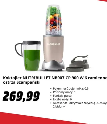 Koktajler Nutribullet NB907.CP 6 ramienne ostrza szampański promocja w Media Markt