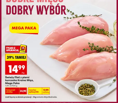 Świeży filet z piersi kurczaka Kraina Mięs Mega Paka promocja w Biedronka