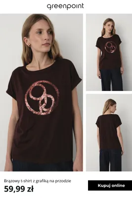 T-shirt damski brązowy z grafiką na przodzie Greenpoint promocja w Greenpoint