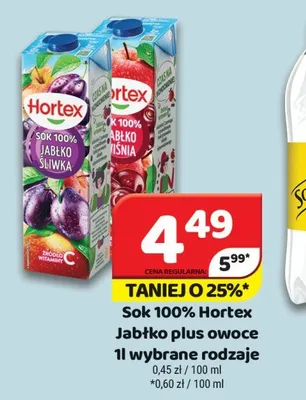 Sok Hortex Jabłko plus owoce 100% promocja w Delfin