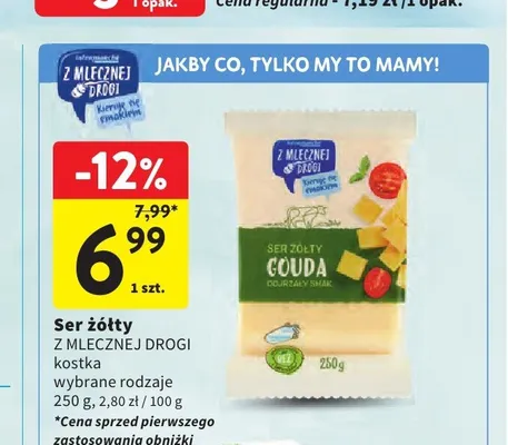 Ser żółty Gouda Z Mlecznej Drogi kostka promocja w Intermarche